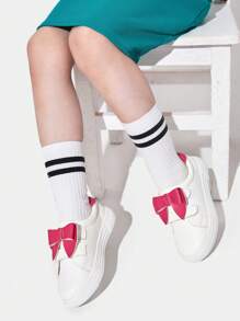 JNSQ Girls Two Tone Bow Decor Hook-and-loop Fastener Sporty Skate Shoes For Outdoor - Red - View 4
