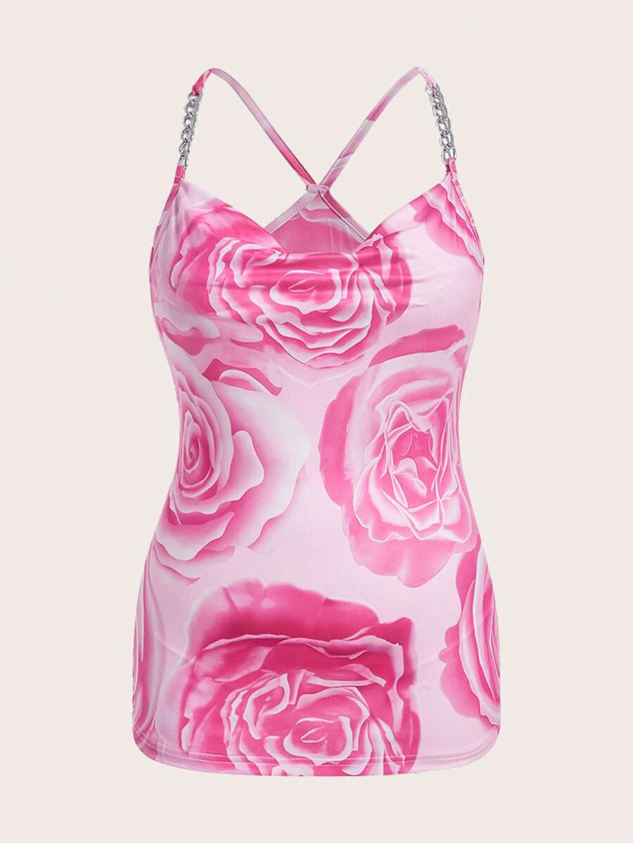 SHEIN ICON Áo hai dây Plus Size Lộ Lưng Hội Chữ thập Vắt Hoa Giải trí - Hồng - Xem 1