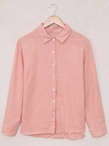 CILKOO Áo sơ mi công sở dài tay rộng rãi màu trơn thời trang xuân/hè trễ vai cho nữ - Màu Hồng  San hô - Xem 7