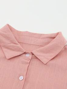 CILKOO Áo sơ mi công sở dài tay rộng rãi màu trơn thời trang xuân/hè trễ vai cho nữ - Màu Hồng  San hô - Xem 9