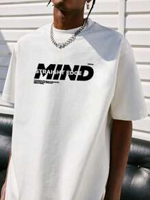 Men Slogan Graphic Drop Shoulder Tee - White - View 4