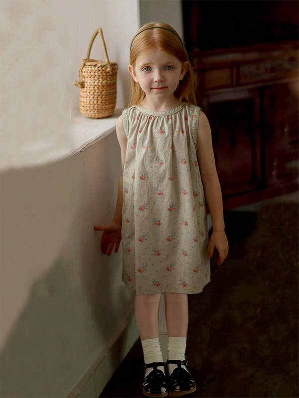 女小童碎花無袖連衣裙