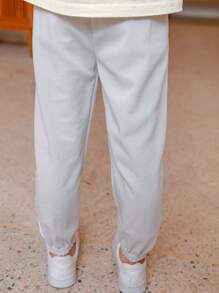 Young Girl Contrast Tape Side Trousers - Grey - View 2