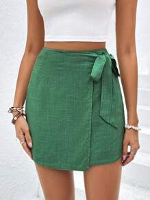 SHEIN Frenchy Falda unicolor cruzado con nudo lateral