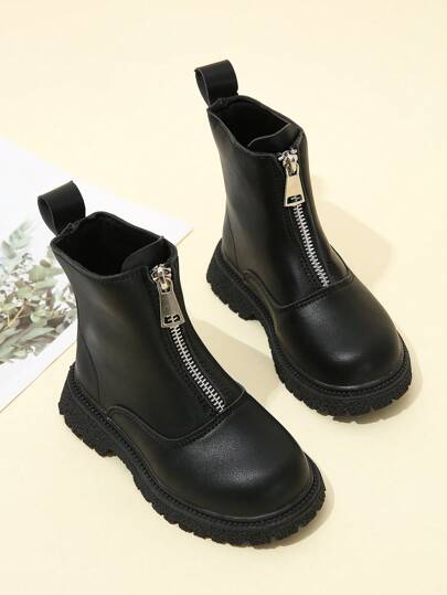 1 Pair Children's Shoes, Spring/Autumn Waterproof Anti-Slip Kids Ankle Boots, High-Top Boots, Mid-Calf Student Leather Boots, Unisex Soft Sole Front Zipper Chelsea Boots, Back To School Season Thermal Lined Warm Option