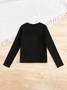 SHEIN 女大童花卉和字母圖案T恤 - 黑色 - 查看 2