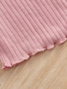 SHEIN Young Girl 3pcs Ribbed Knit Lettuce Trim Tee
