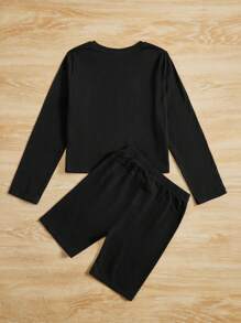 SHEIN Tween Girl Slogan & Butterfly Print Tee & Biker Shorts