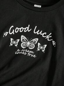 SHEIN Tween Girl Slogan & Butterfly Print Tee & Biker Shorts