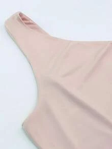 DOKOTOO Một bờ vai Chất rắn Top Cây trồng - Màu Khaki - Xem 8