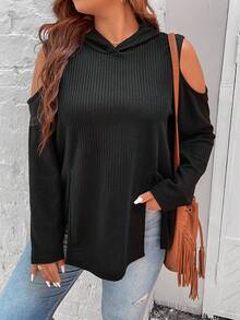 Felpa oversize con spalle scoperte e orlo spaccato - nero - Visualizzare 3