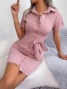 Váy ngắn hở eo xếp nếp gợi cảm giản dị, mùa xuân/hè - Bụi hồng - Xem 6