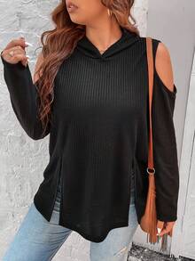 Felpa oversize con spalle scoperte e orlo spaccato - nero - Visualizzare 7