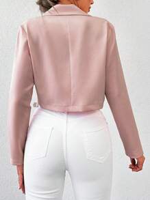 RueChic Lapel Neck Single Button Crop Blazer - Baby Pink - View 2