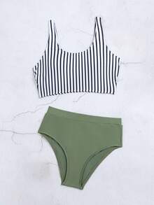Striped High Waisted Bikini Set For Summer Beach - Multicolor - View 5