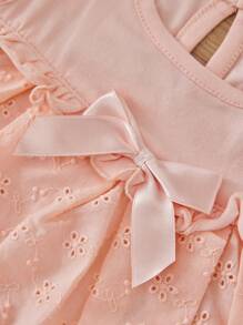 男嬰前蝴蝶結網眼刺繡背心上衣和短褲 - 淺粉色 - 查看 4