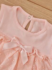 男嬰前蝴蝶結網眼刺繡背心上衣和短褲 - 淺粉色 - 查看 6