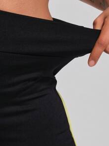 SHE(IN) BRASIL 拼接滾邊寬腰帶運動短褲 - 黑色 - 查看 4