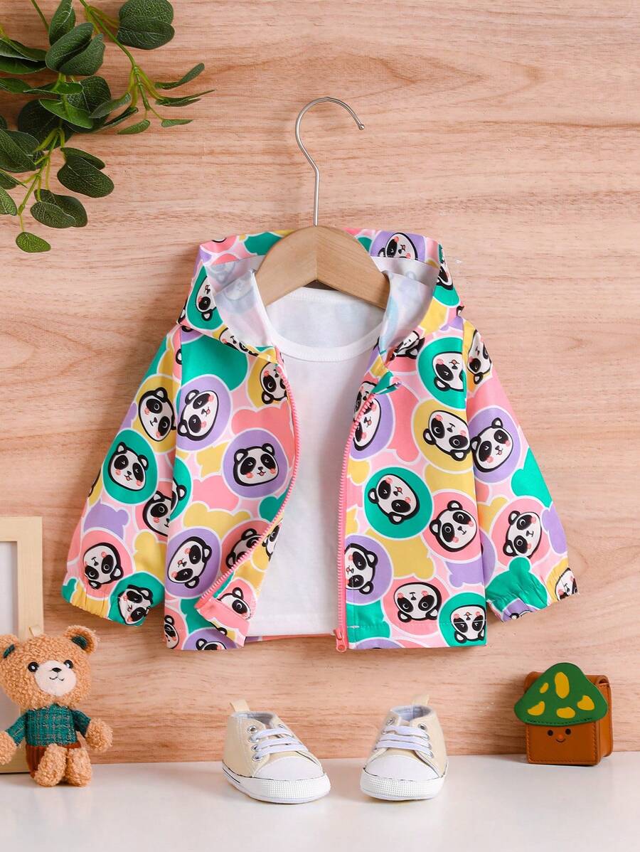 SHEIN 嬰兒卡通圖案拉鏈開襟連帽外套 - 彩色 - 查看 1