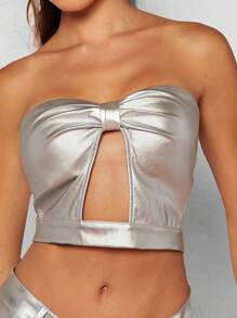 Hauture 金屬剪裁蝴蝶結字母管型短款背心 - 銀色 - 查看 6