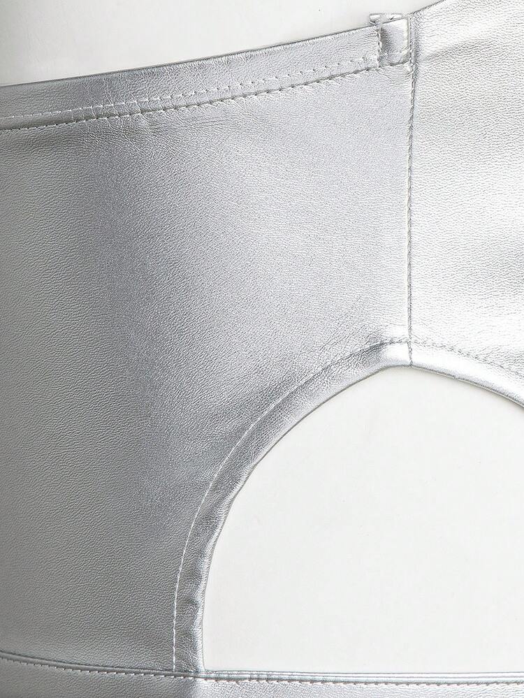 Metallic Cut Out Bow Tube Crop Top