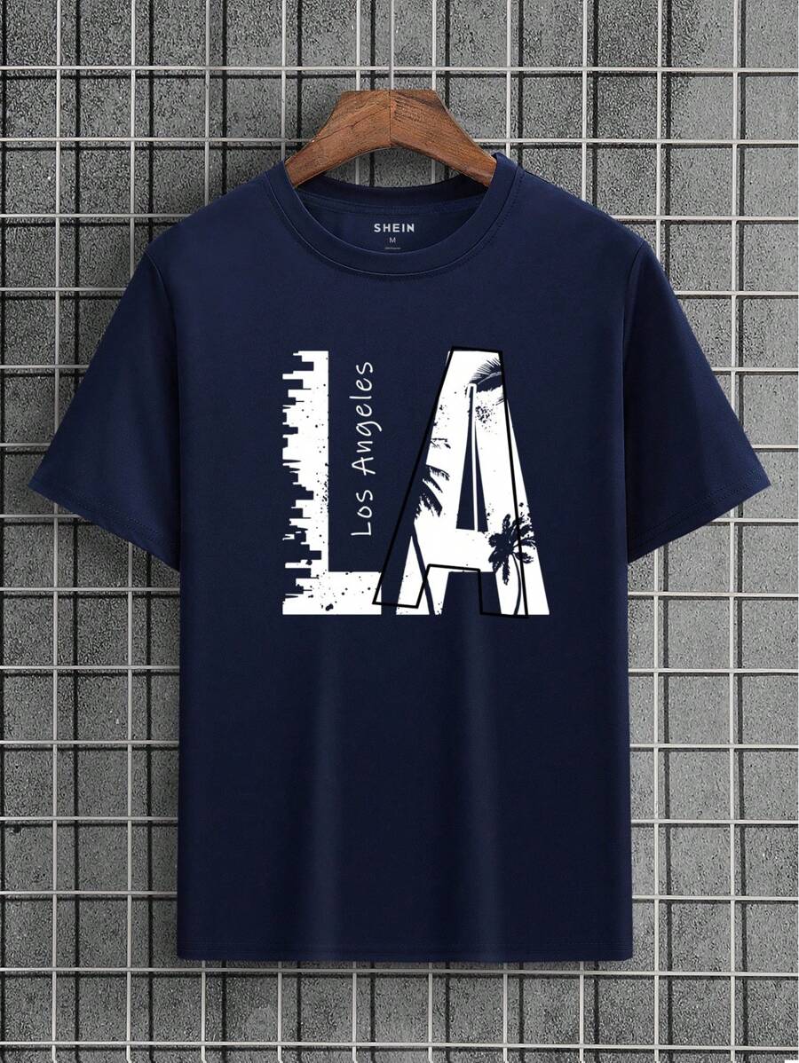 Manfinity Dauomo Men Letter Graphic Tee - Navy Blue - View 1