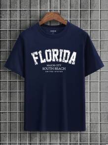 Hombres Camiseta con estampado de letra - Azul Marino - Ver 1