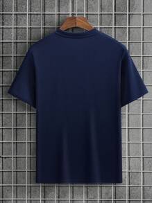 Manfinity Dauomo Men Letter Graphic Tee - Navy Blue - View 2