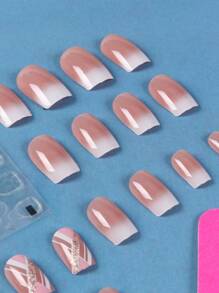 ROMWE 24pcs Long Square Glitter Fake Nail & 1sheet Tape - White - View 4