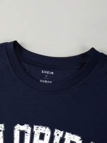 Hombres Camiseta con estampado de letra - Azul Marino - Ver 5