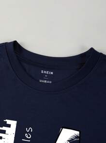 Manfinity Dauomo Men Letter Graphic Tee - Navy Blue - View 5