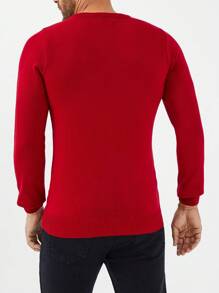 RueChic Men Solid Round Neck Jumper - Red - View 2