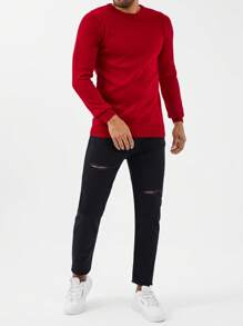RueChic Men Solid Round Neck Jumper - Red - View 3