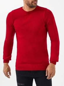 RueChic Men Solid Round Neck Jumper - Red - View 4