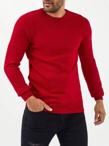 RueChic Men Solid Round Neck Jumper - Red - View 5