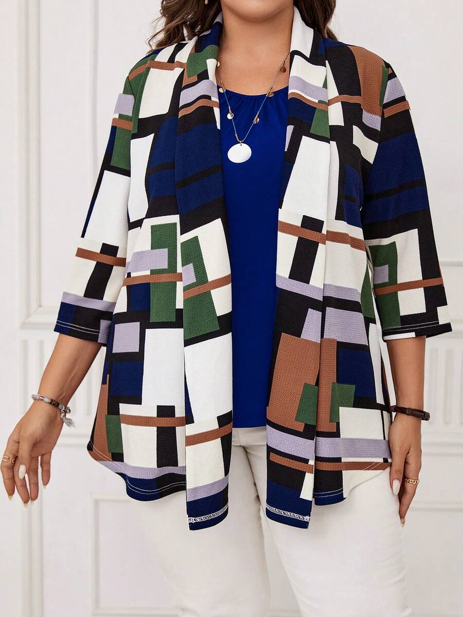 EMERY ROSE 大碼幾何印花開門襟外套 - 彩色 - 查看 1