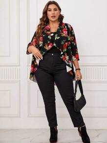 EMERY ROSE Hơn In hoa Mở Mặt trước áo - Nhiều màu - Xem 4