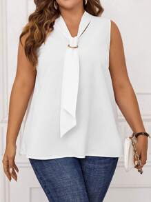 EMERY ROSE Plus Tie Neck Sleeveless Blouse