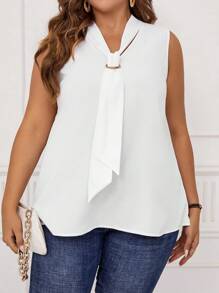 EMERY ROSE Plus Tie Neck Sleeveless Blouse