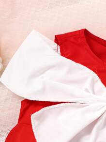 嬰兒前大蝴蝶結挖肩連體衣 - 紅白色 - 查看 6