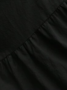 SHEIN VCAY Solid Button Front Ruffle Hem Smock Dress - Black - View 7
