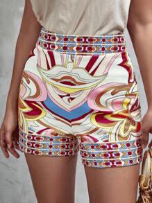 SHEIN Unity 滿版印花闊腿短褲 - 彩色 - 查看 1