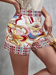 SHEIN Unity 滿版印花闊腿短褲 - 彩色 - 查看 5