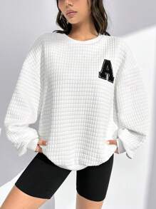 SHEIN EZwear Thư được vá Thả vai Áo nỉ - trắng - Xem 7