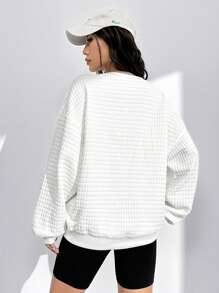 SHEIN EZwear Thư được vá Thả vai Áo nỉ - trắng - Xem 2