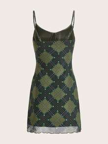 SHEIN EZwear In Địa lý Tie Trước Váy Dây - màu xanh lá - Xem 2