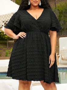 SHEIN CURVE+ Talla grande Vestido línea A de manga mariposa - Negro - Ver 4