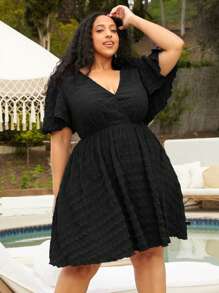 SHEIN CURVE+ Talla grande Vestido línea A de manga mariposa - Negro - Ver 5