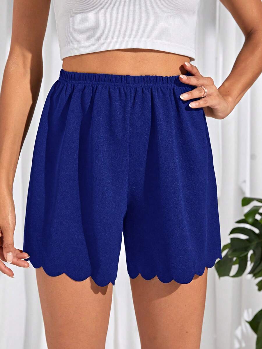 SHEIN Tall Cắt vỏ sò Eo đàn hồi Quần short - Màu xanh lam - Xem 1