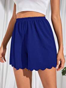 SHEIN Tall Cắt vỏ sò Eo đàn hồi Quần short - Màu xanh lam - Xem 6